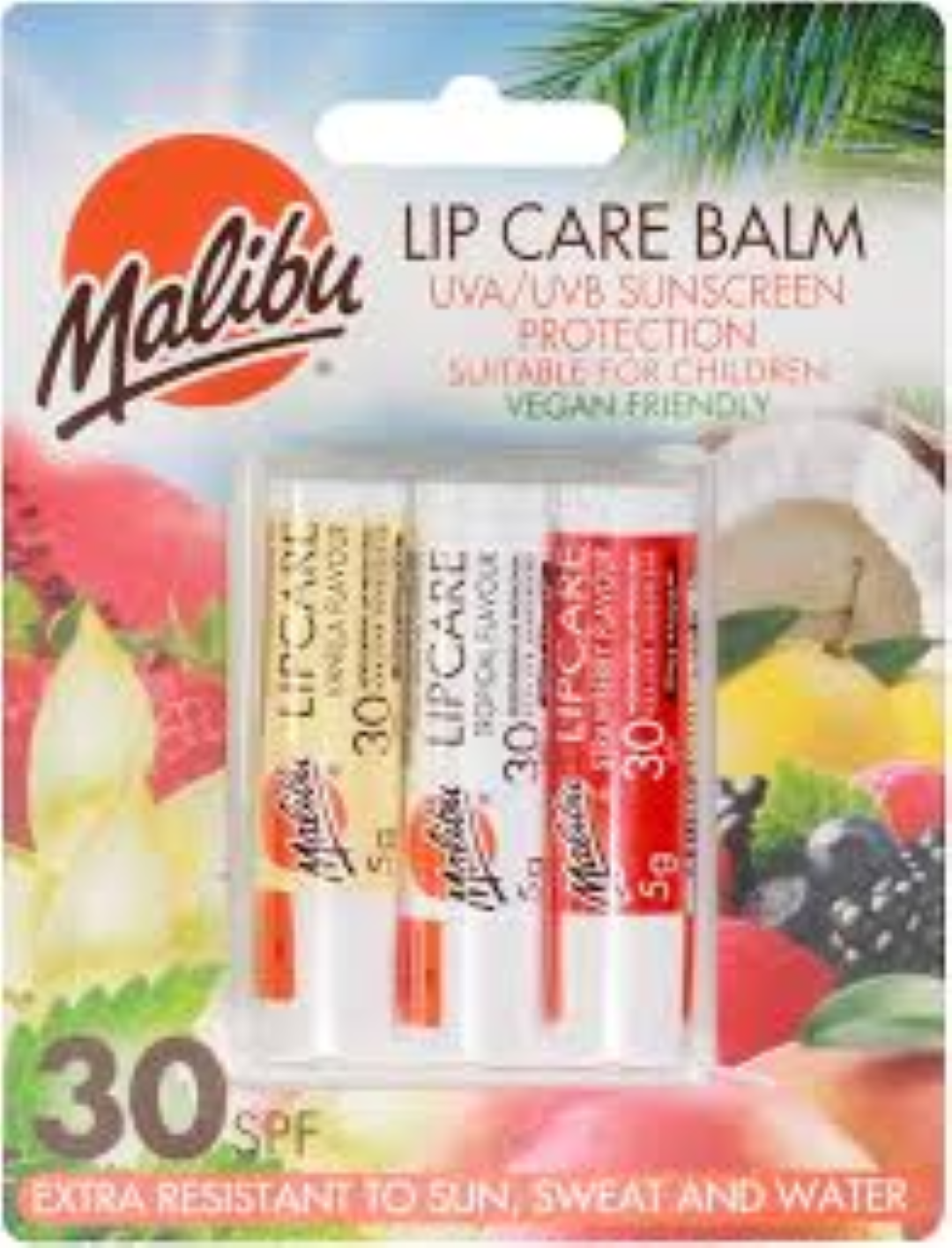 MALIBU LIP CARE BALM SPF 30 VANILLA,TROPIC,S/BERRY